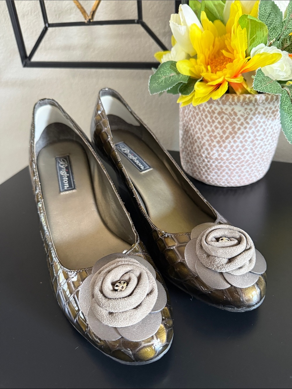 Brighton Harem Glossy Croc Pattern Wedges Heels